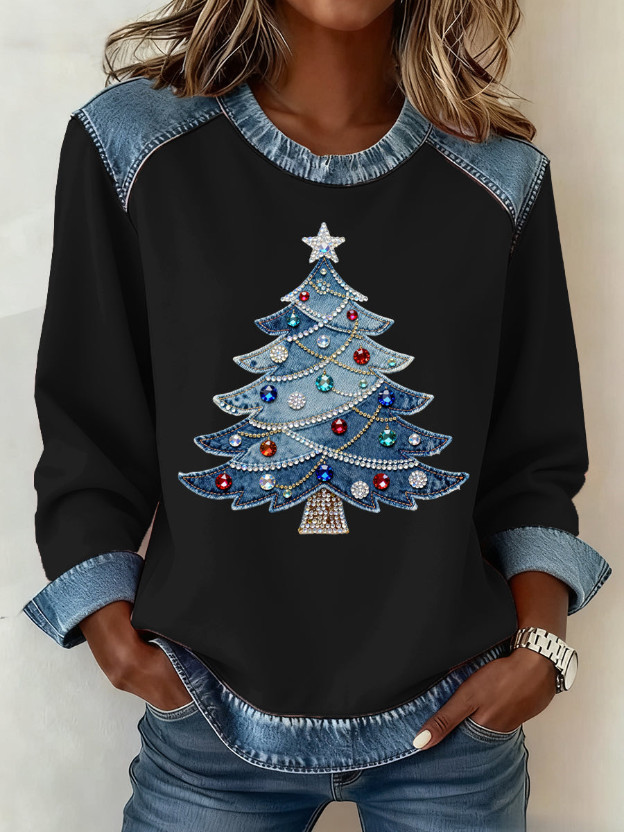 Women's Christmas Pattern Patchwork Art Sweatshirt