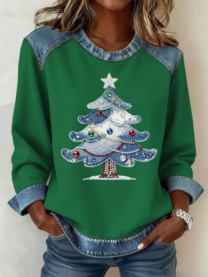 Women's Christmas Pattern Patchwork Art Sweatshirt