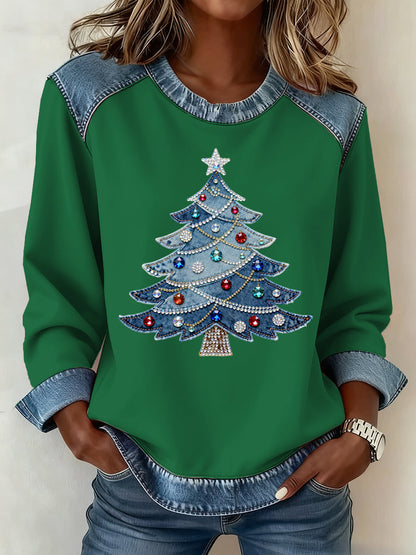 Women's Christmas Pattern Patchwork Art Sweatshirt