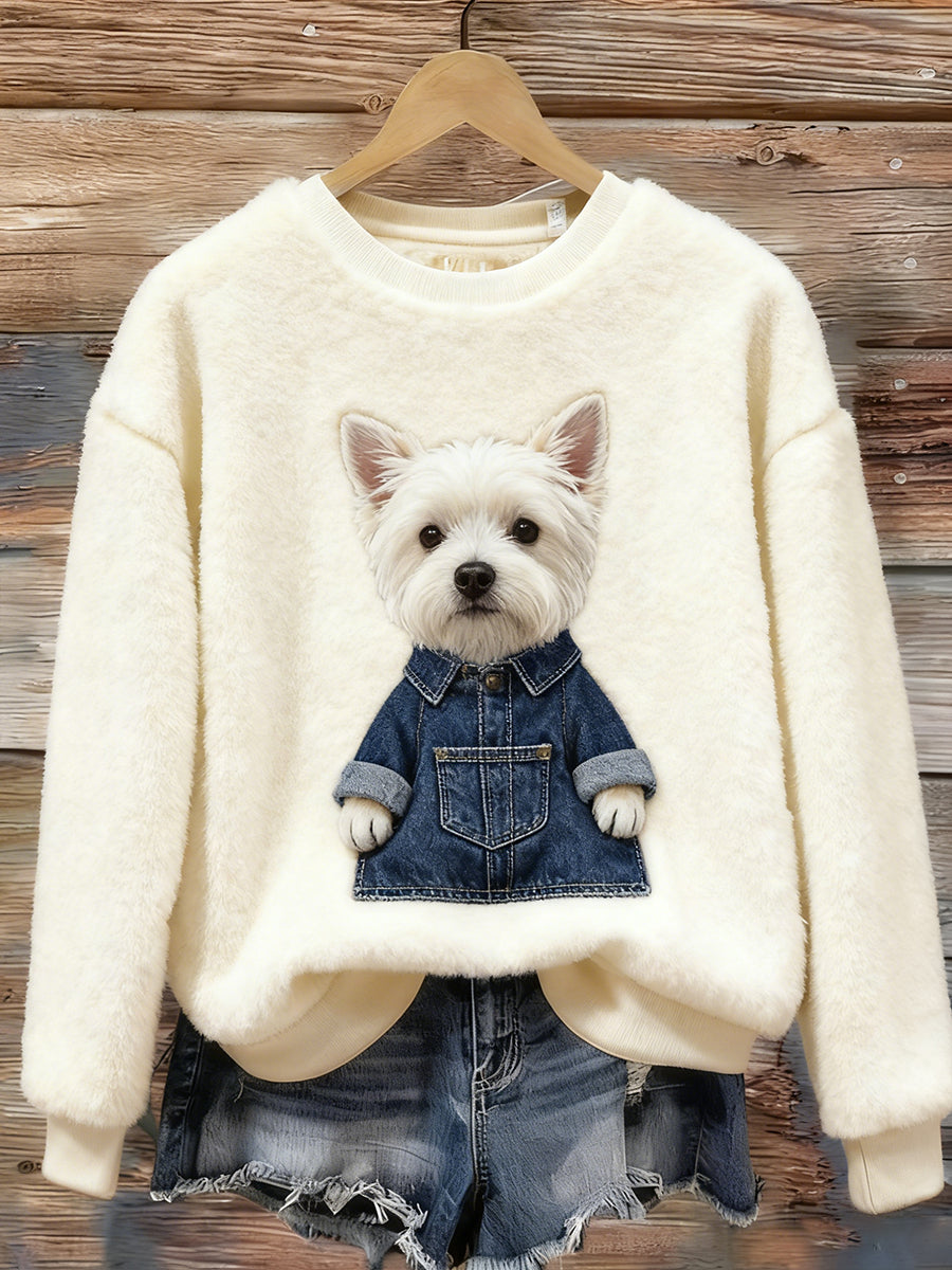 Women's Retro Animal Christmas Art Print Casual Flannel Top