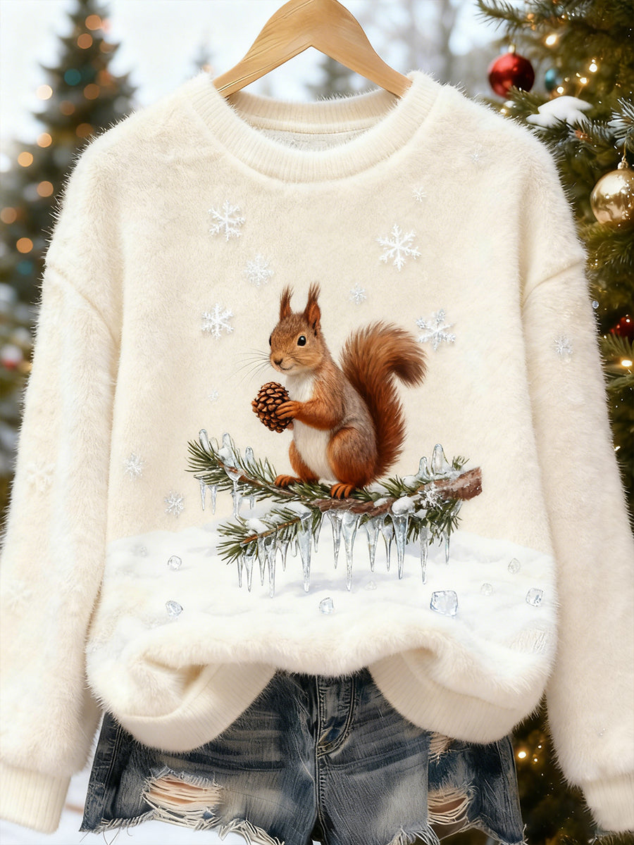 Women's Retro Animal Christmas Art Print Casual Flannel Top