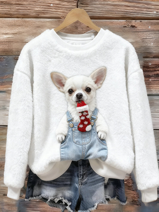 Women's Retro Animal Christmas Art Print Casual Flannel Top