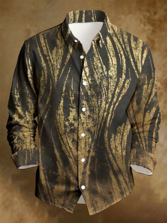 Men's Business Style Distressed Printed Long-Sleeved Shirt