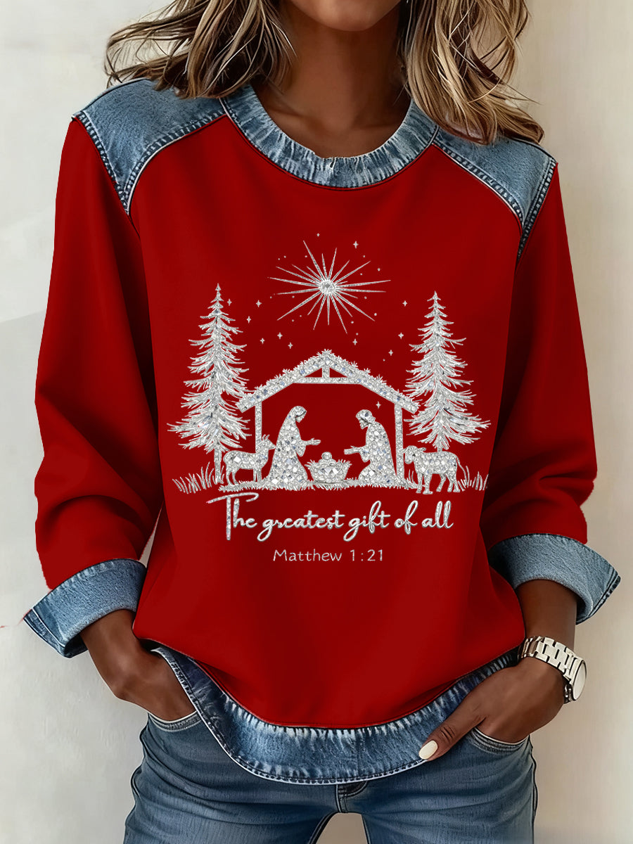 Women's Christmas Pattern Patchwork Art Sweatshirt