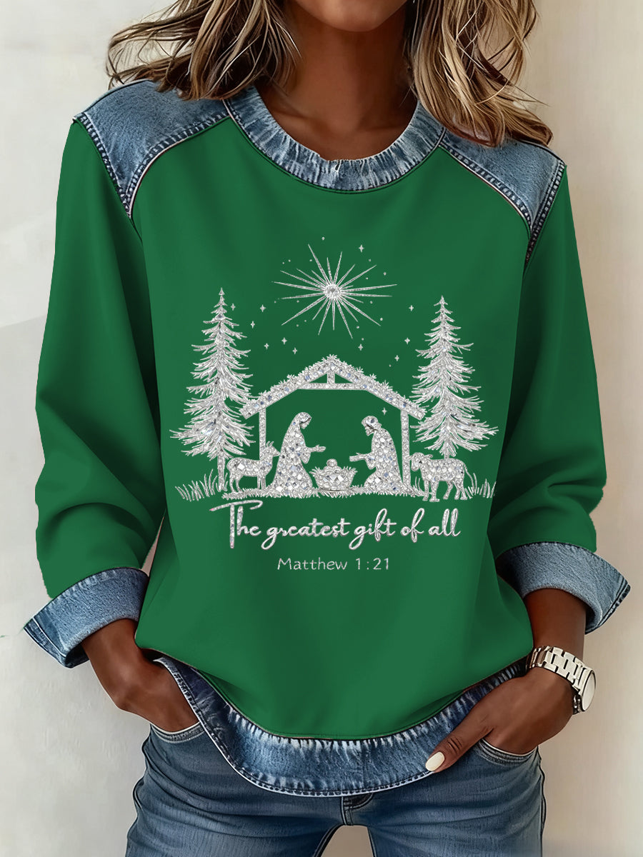 Women's Christmas Pattern Patchwork Art Sweatshirt