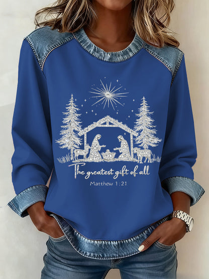 Women's Christmas Pattern Patchwork Art Sweatshirt