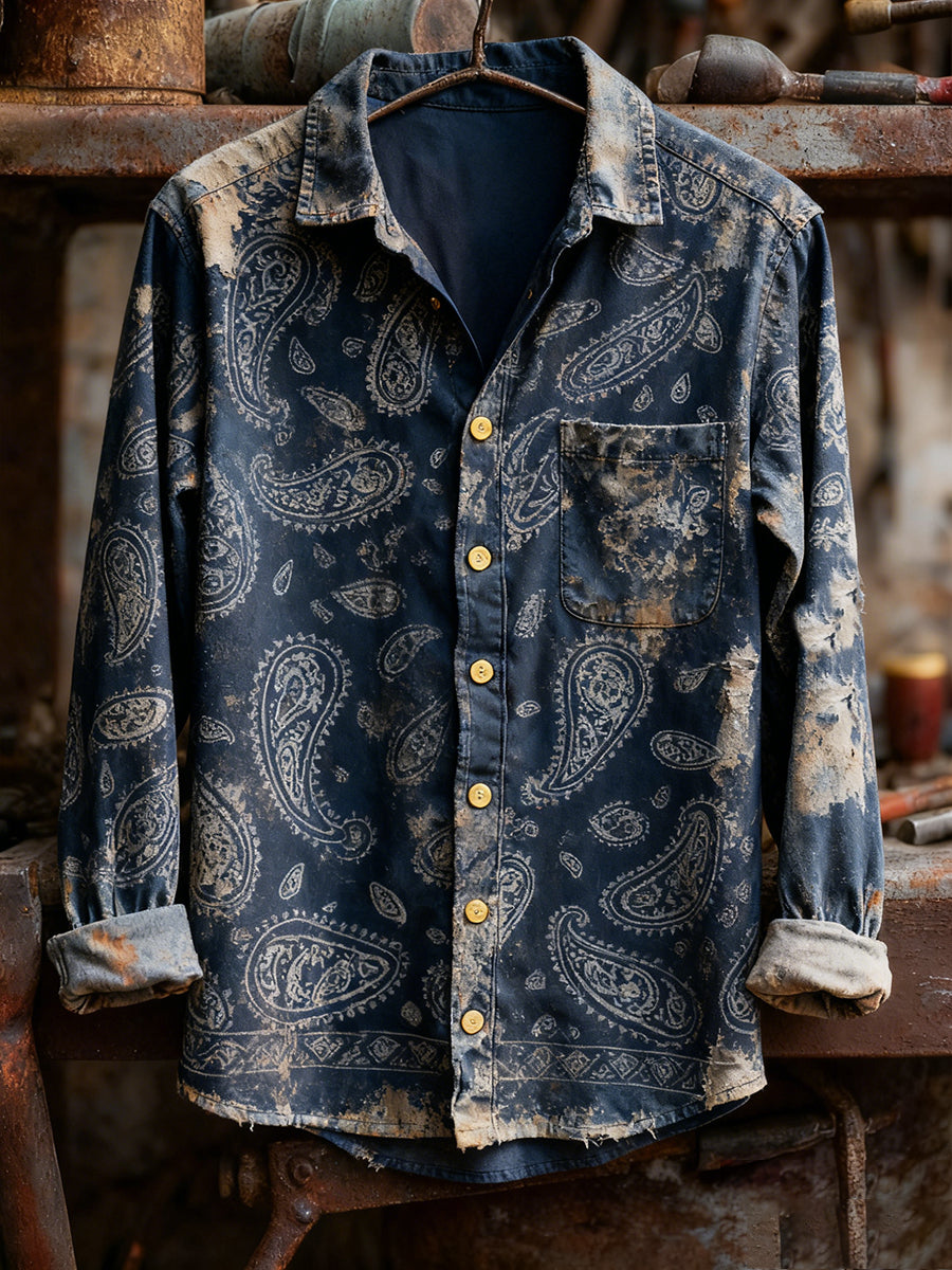 Men's Retro Art Print Casual Comfortable Long Sleeve Shirt