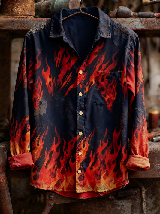 Men's Retro Art Print Casual Comfortable Long Sleeve Shirt