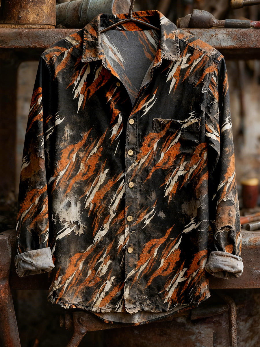 Men's Retro Art Print Casual Comfortable Long Sleeve Shirt