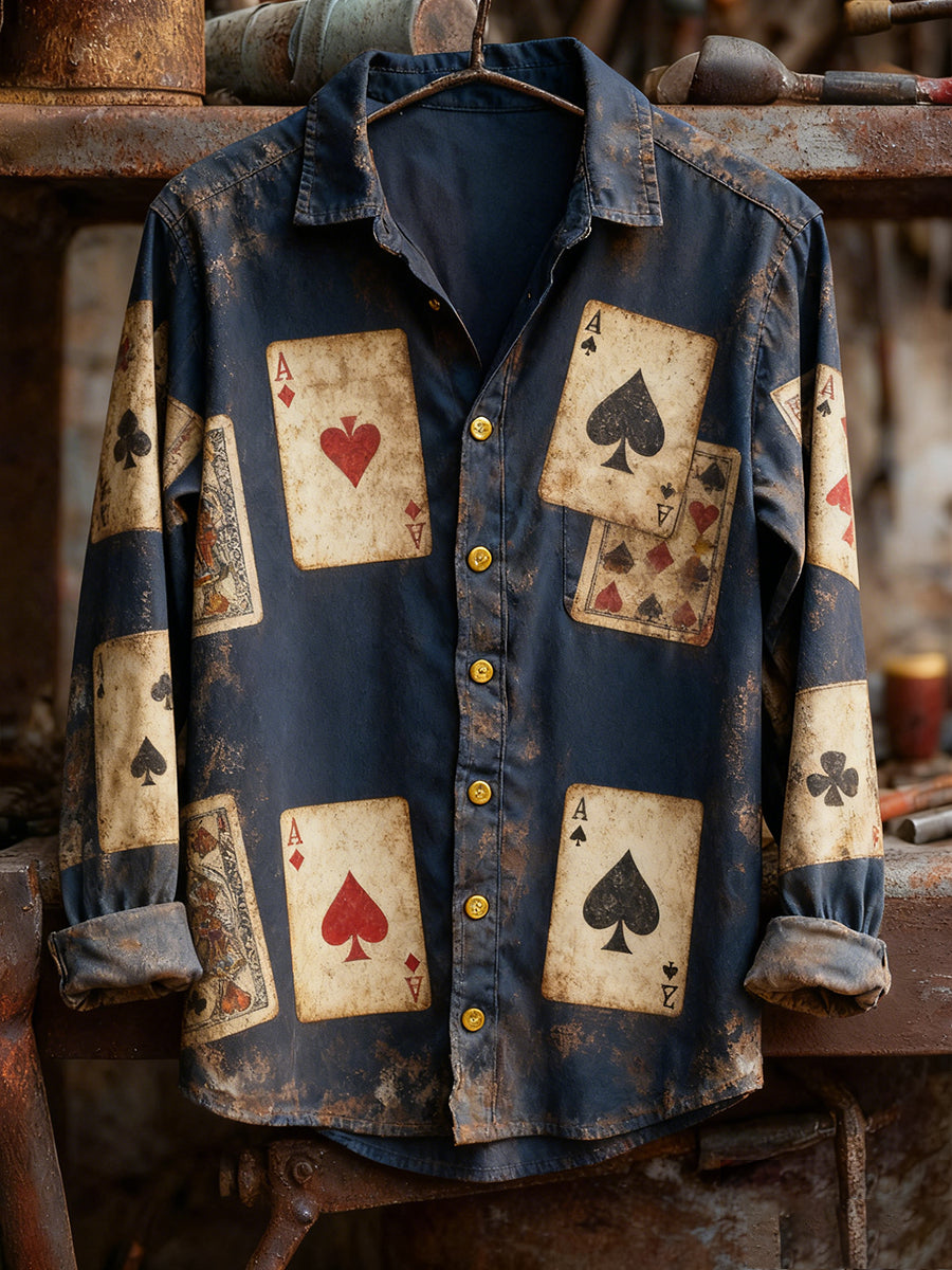 Men's Retro Art Print Casual Comfortable Long Sleeve Shirt