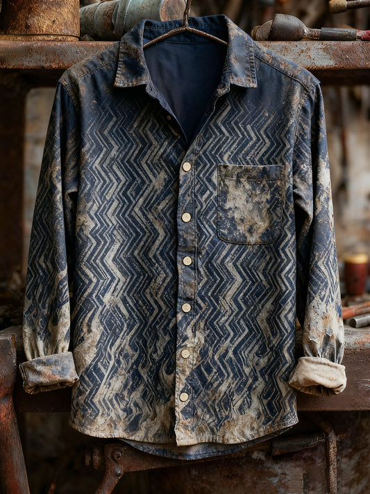 Men's Retro Art Print Casual Comfortable Long Sleeve Shirt