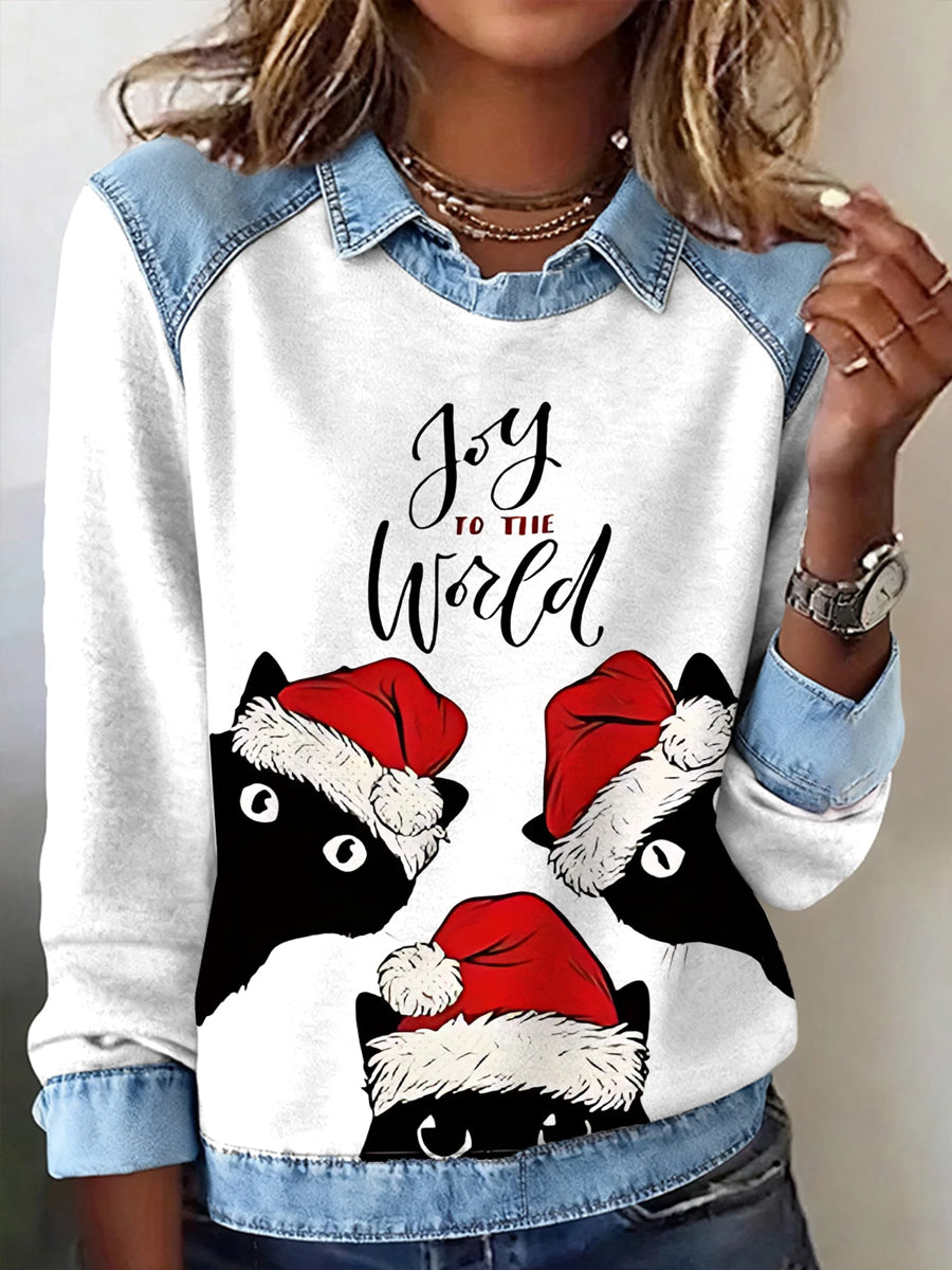 Women's Christmas Funny Cute Cats Print Casual Top