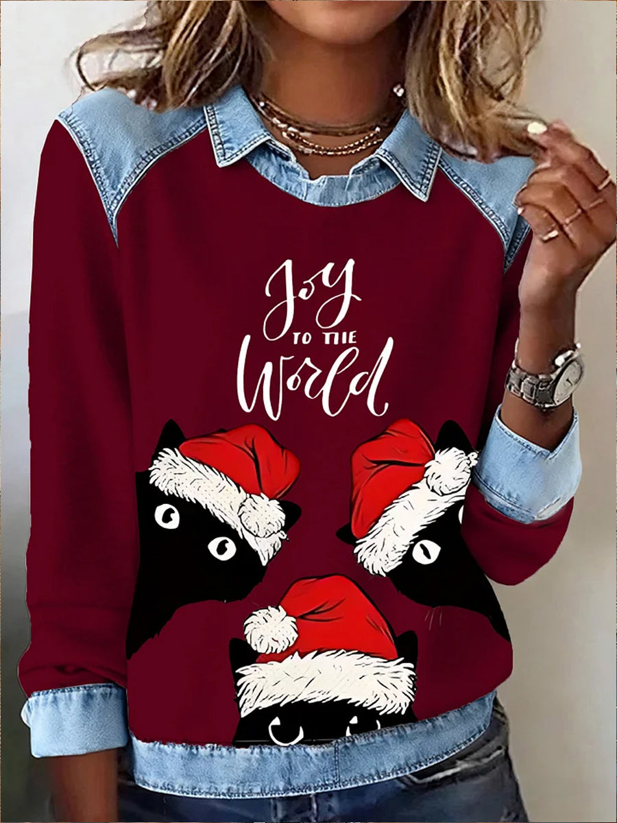 Women's Christmas Funny Cute Cats Print Casual Top