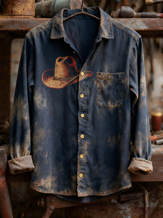 Men's Retro Art Print Casual Comfortable Long Sleeve Shirt