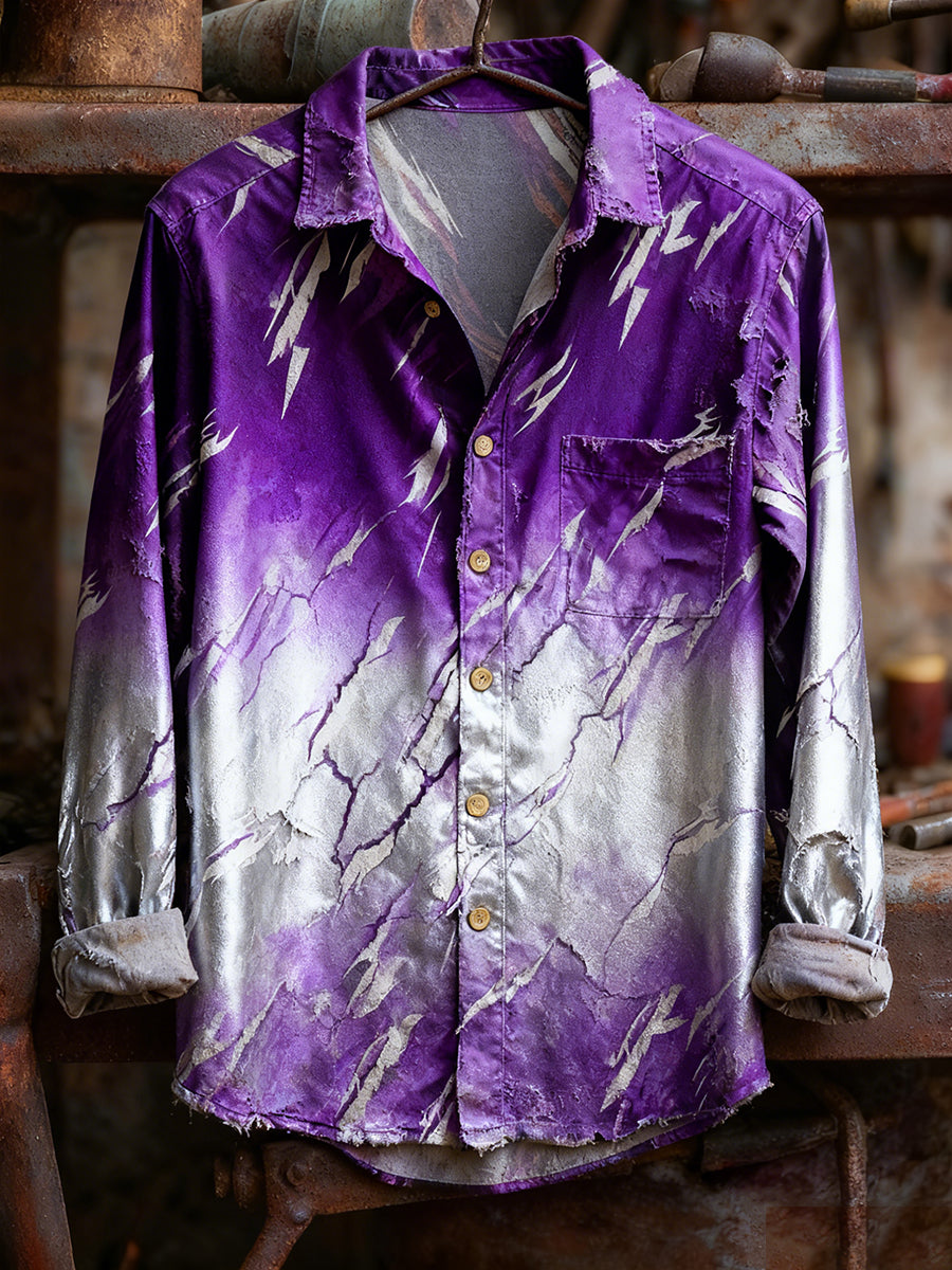 Men's Retro Art Print Casual Comfortable Long Sleeve Shirt