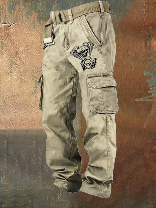 Men's Retro Art Print Multi-Pocket Multi-Functional Cargo Pants
