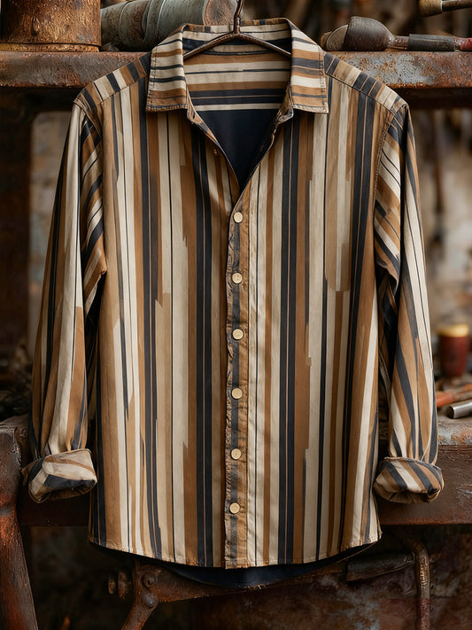 Men's Retro Art Print Casual Comfortable Long Sleeve Shirt