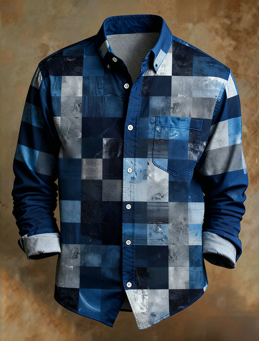 Men's Retro Abstract Art Print Comfortable Business Style Shirt