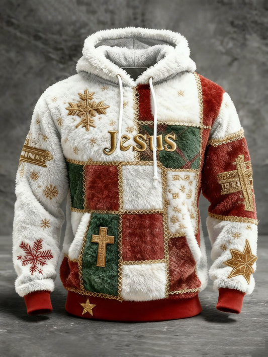 Men's Christmas Cross Print Casual Hoodie