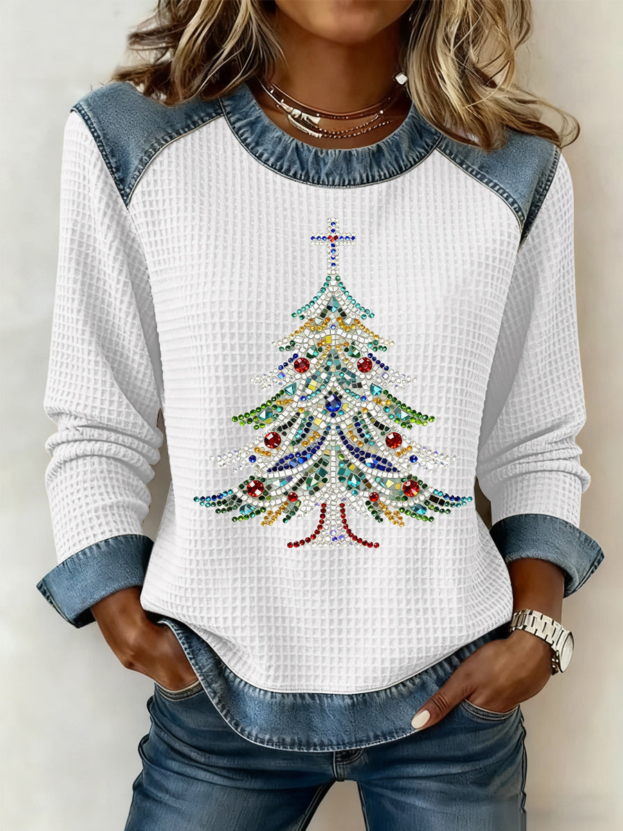 Women's Christmas Print Waffle Sweatshirt