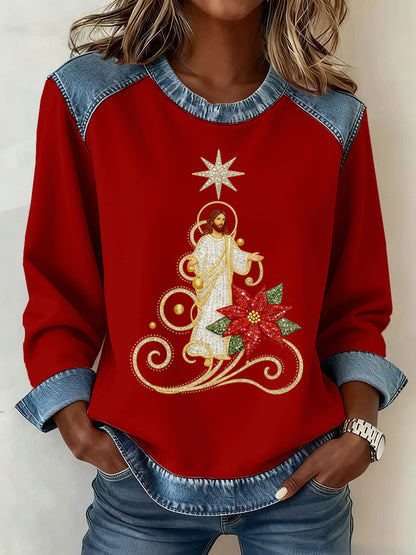 Women's Christmas Pattern Patchwork Art Sweatshirt