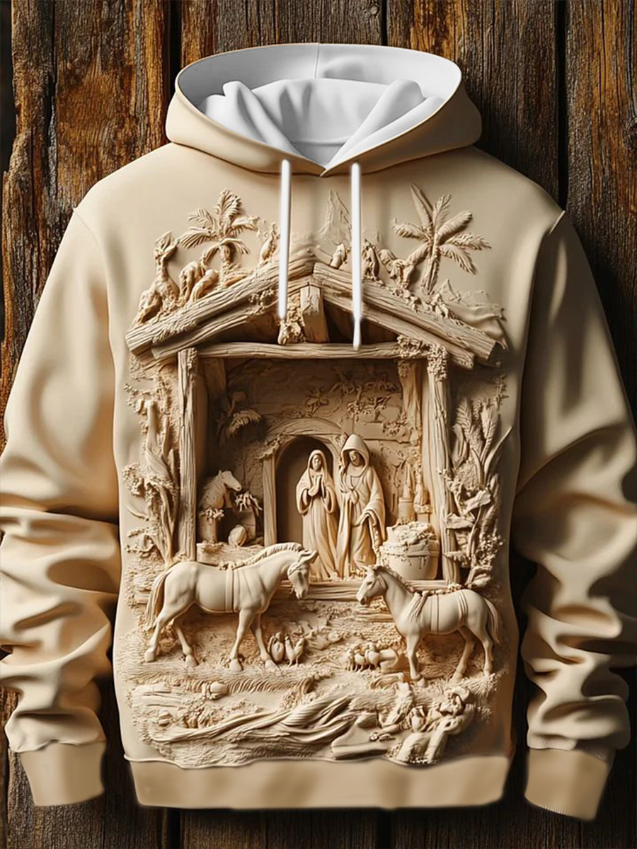 Men's Nativity Drop-Shoulder Hoodie (No Pockets)