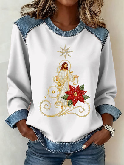 Women's Christmas Pattern Patchwork Art Sweatshirt