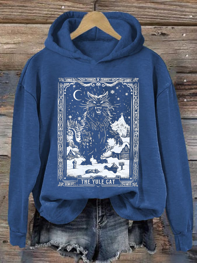 Women's Yule Cat Christmas Art Print polyester sweatshirt