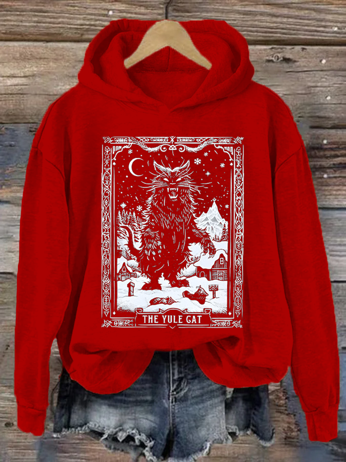 Women's Yule Cat Christmas Art Print polyester sweatshirt