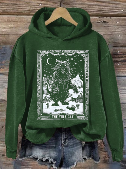 Women's Yule Cat Christmas Art Print polyester sweatshirt