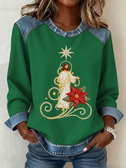 Women's Christmas Pattern Patchwork Art Sweatshirt