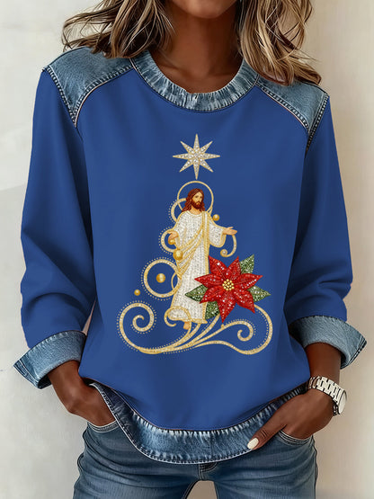 Women's Christmas Pattern Patchwork Art Sweatshirt