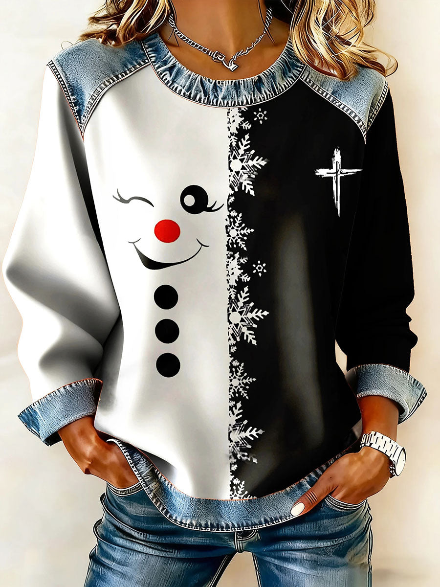 Women's Christmas Cross Print Casual Top