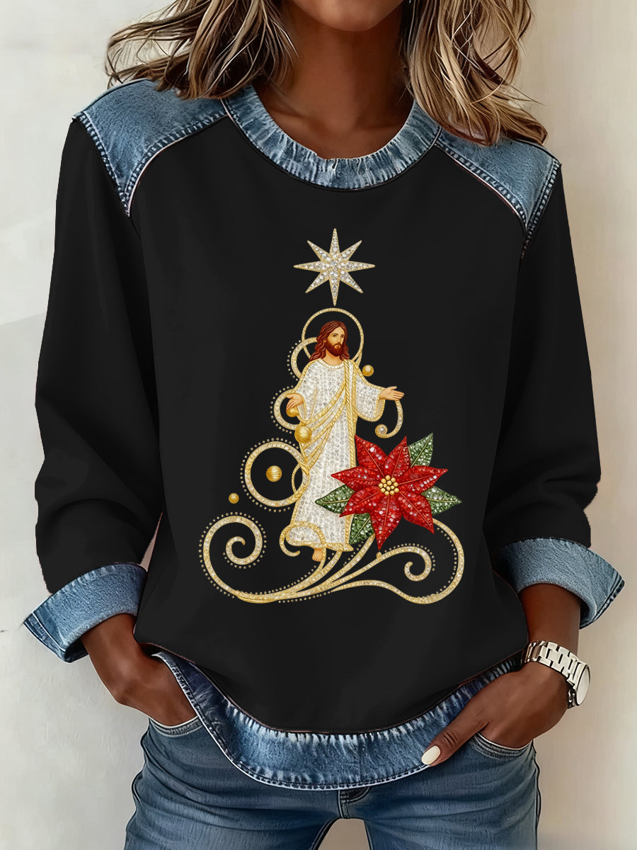 Women's Christmas Pattern Patchwork Art Sweatshirt