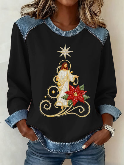 Women's Christmas Pattern Patchwork Art Sweatshirt