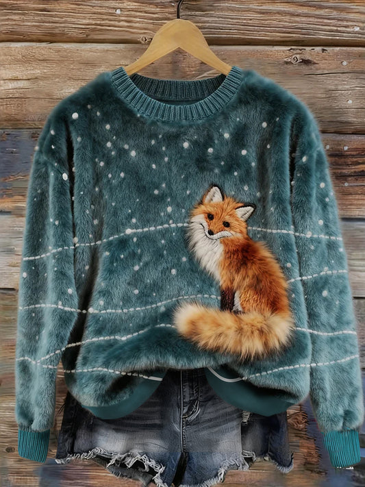 Women's Retro Animal Christmas Art Print Casual Comfort Flannel Top