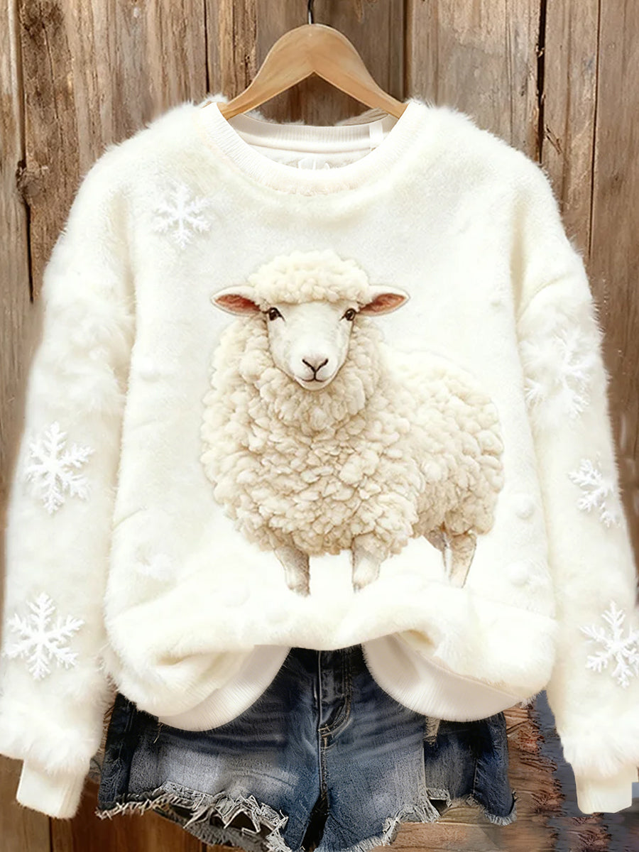 Women's Retro Animal Christmas Art Print Casual Comfort Flannel Top