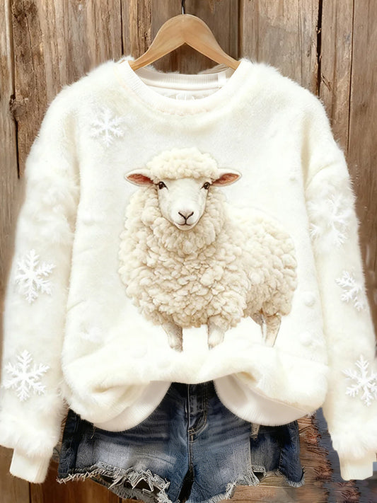 Women's Retro Animal Christmas Art Print Casual Comfort Flannel Top