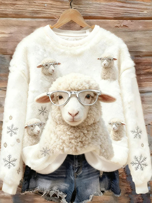 Women's Retro Animal Christmas Art Print Casual Comfort Flannel Top