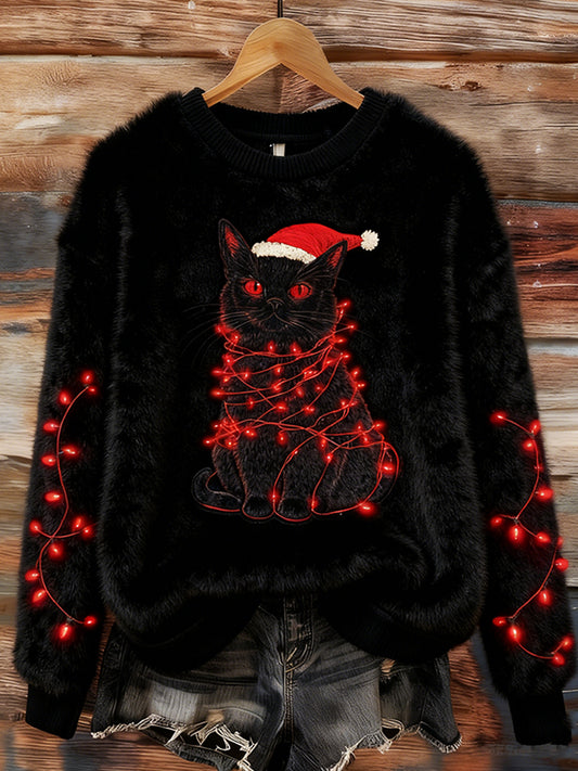 Women's Retro Animal Christmas Art Print Casual Comfort Flannel Top