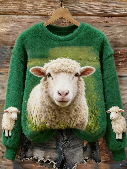 Women's Retro Animal Christmas Art Print Casual Comfort Flannel Top