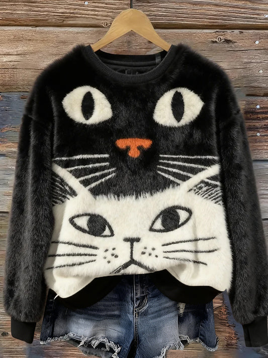 Women's Retro Animal Christmas Art Print Casual Comfort Flannel Top