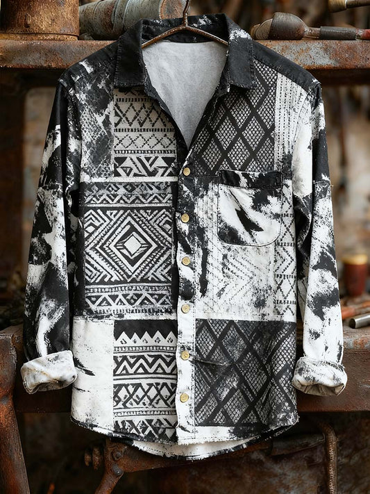 Men's Retro Art Print Casual Comfortable Long Sleeve Shirt
