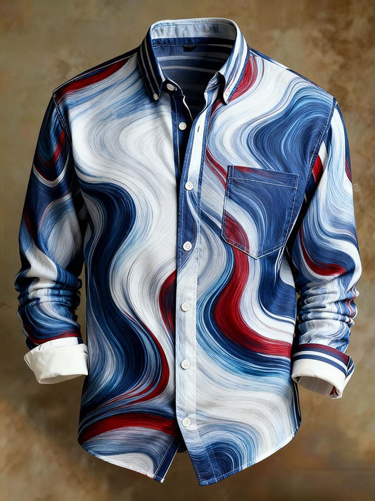 Men's Retro Abstract Art Print Comfortable Business Style Shirt