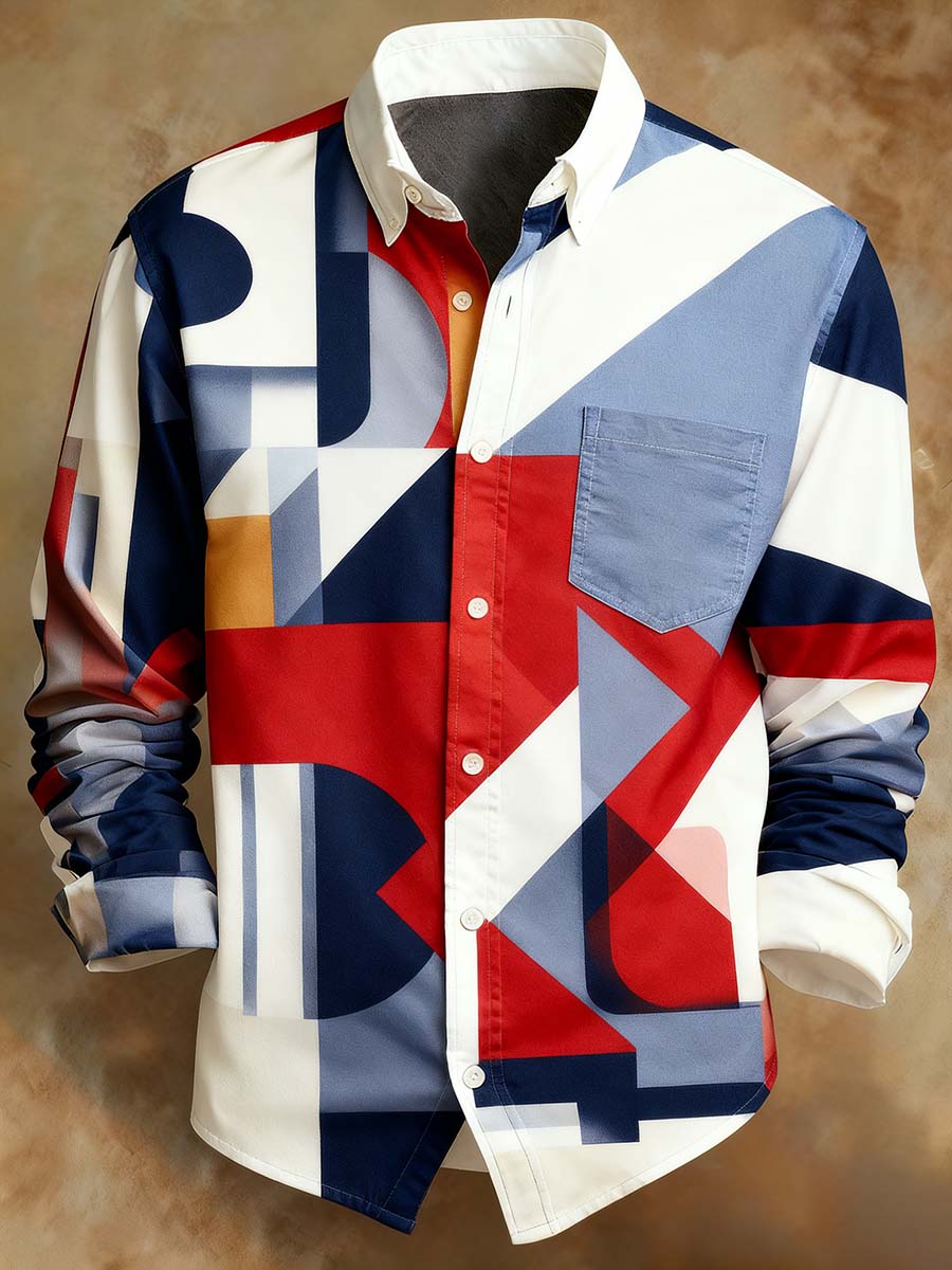 Men's Retro Abstract Art Print Comfortable Business Style Shirt