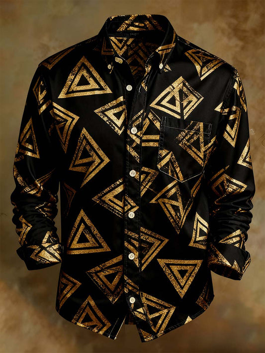 Men's Retro Abstract Art Print Comfortable Business Style Shirt