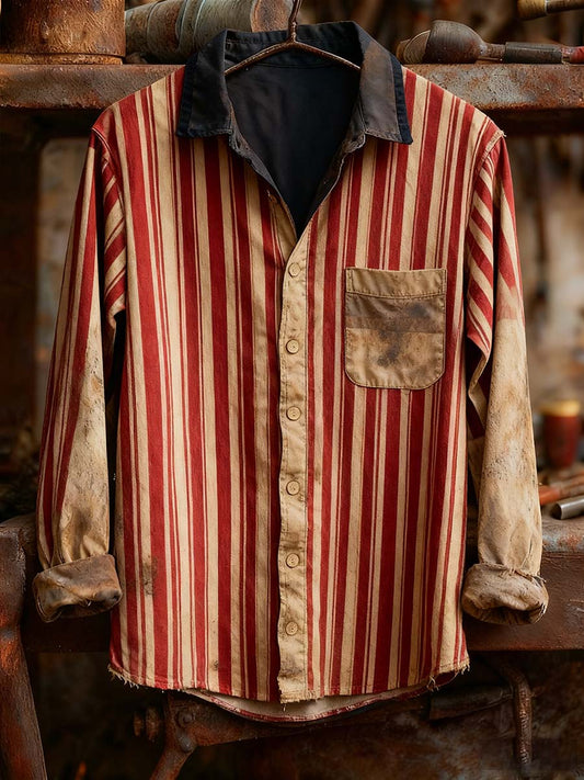 Men's Retro Art Print Casual Comfortable Long Sleeve Shirt