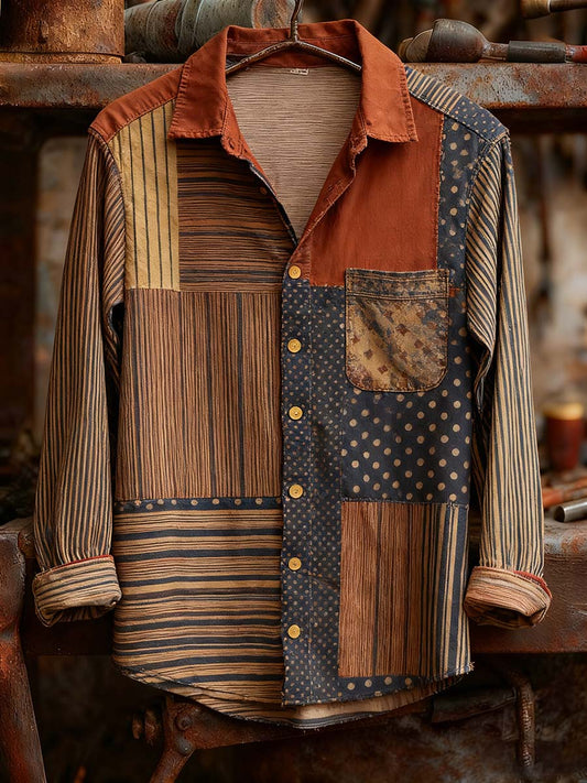 Men's Retro Art Print Casual Comfortable Long Sleeve Shirt