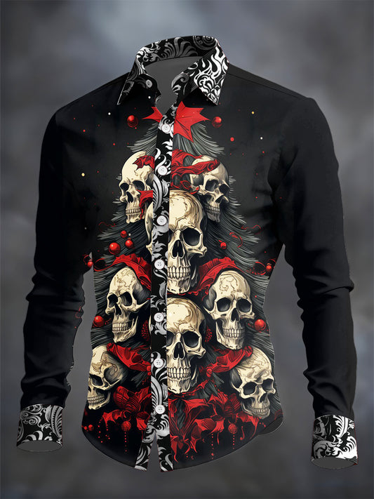 Men's Gothic Santa Claus Printed Long Sleeve Casual Shirt