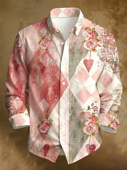 Men's Business Style Distressed Printed Long-Sleeved Shirt